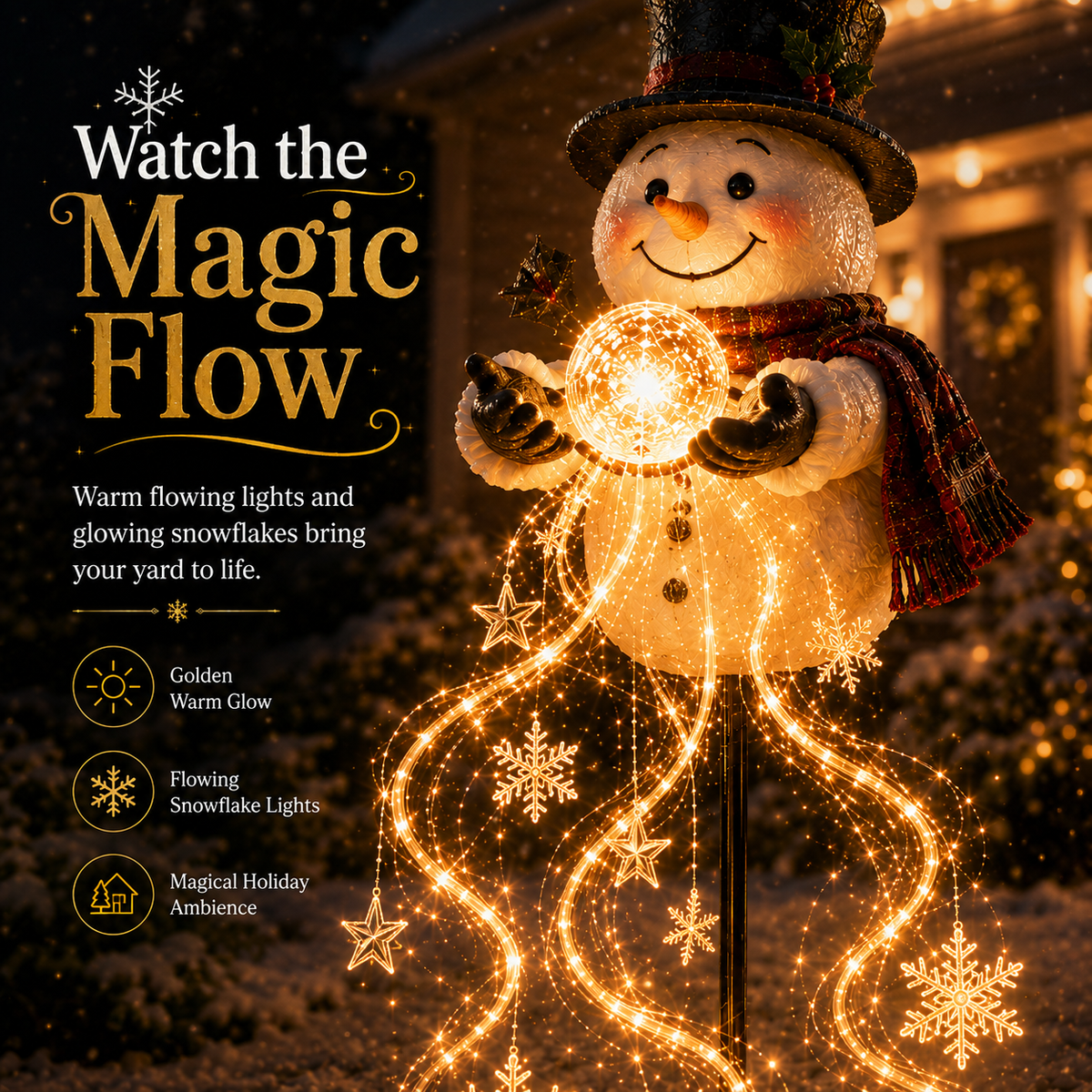 SnowmanMagic™ LED‑Gartenlicht – Fließende Schneeflocken & Weihnachtszauber