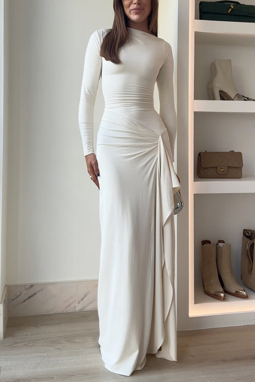 Elfenweiß Kleid™ - Long Sleeves Draped Slit Maxi Party Dress