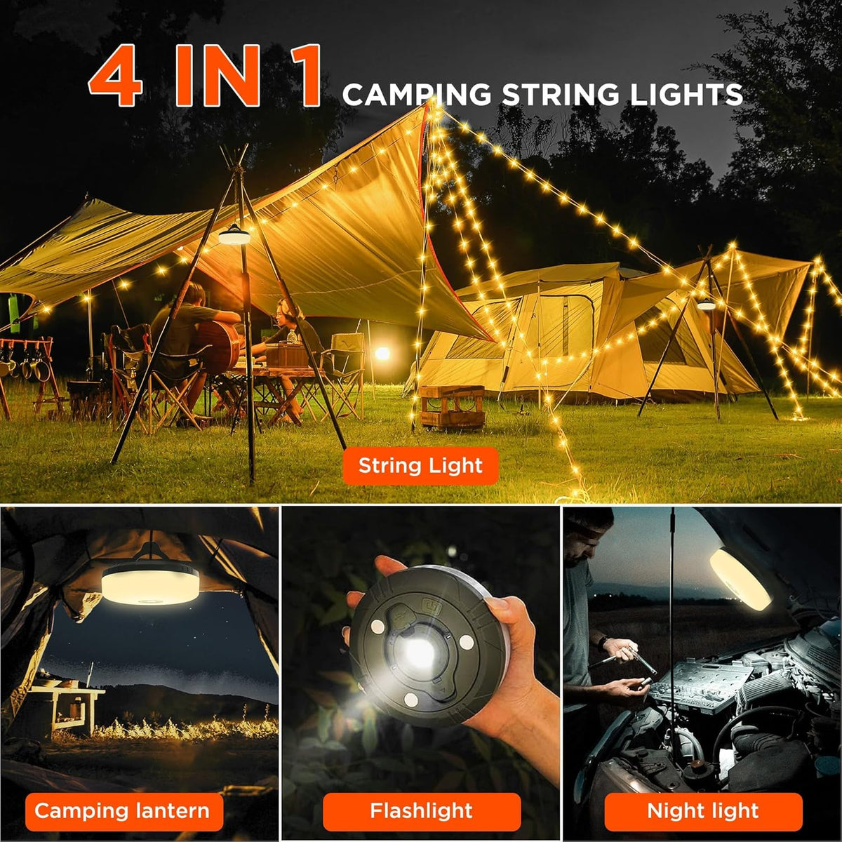 Luminio® – Dein smarter Begleiter im Freien | 4-in-1 Campinglicht mit RGB-Lichterkette & Powerbank