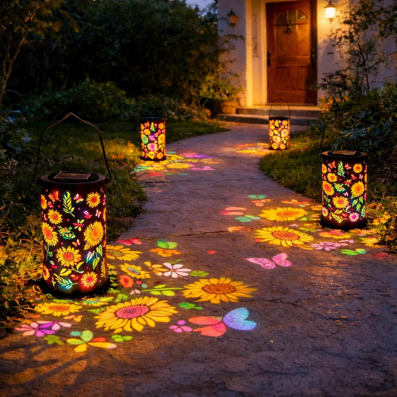 RainbowSun FlowerLight™ – Farbige Solar‑Blumenlaterne für den Garten