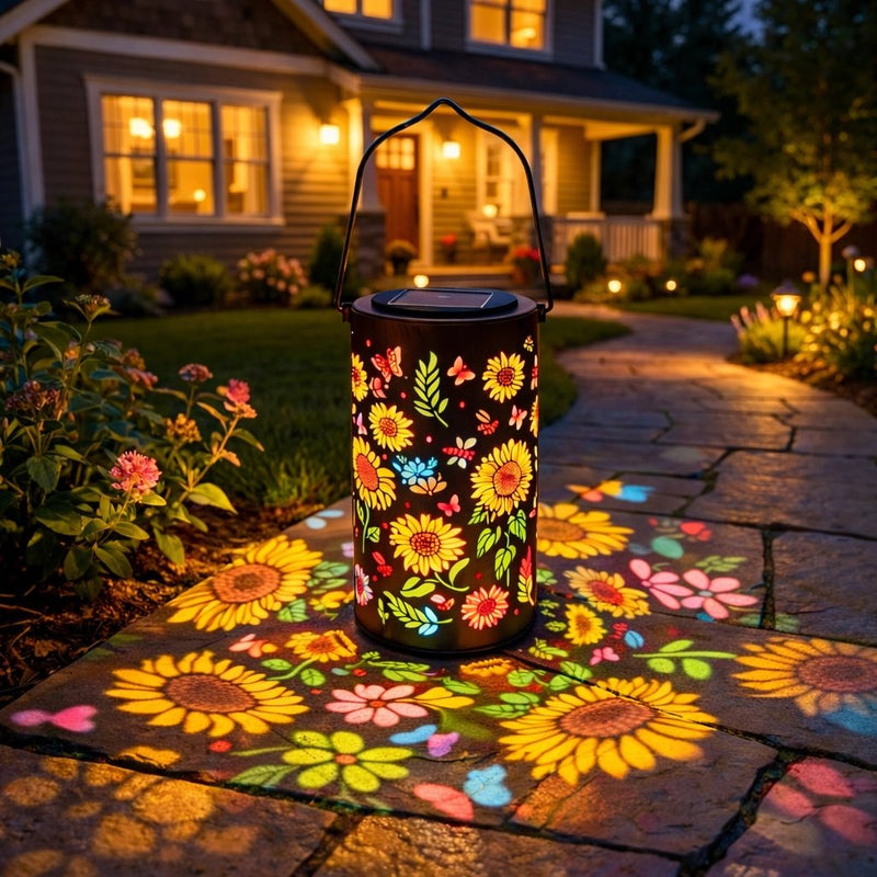 RainbowSun FlowerLight™ – Farbige Solar‑Blumenlaterne für den Garten