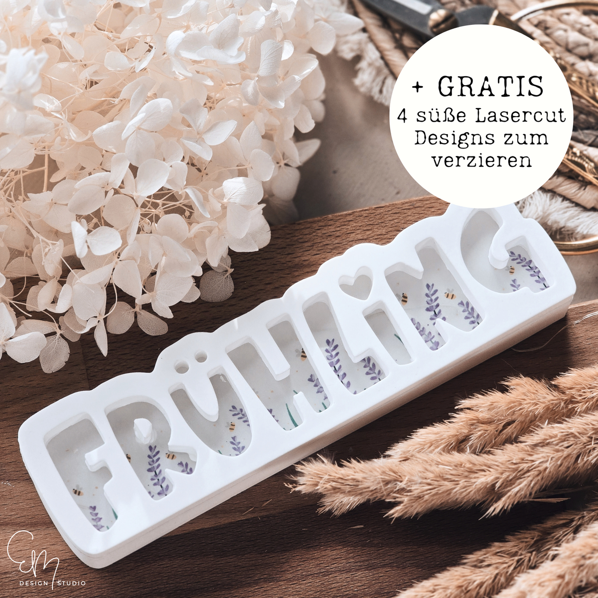 Silikon‑Schriftzugform „Spring Glow“ mit kostenloser Druckdatei