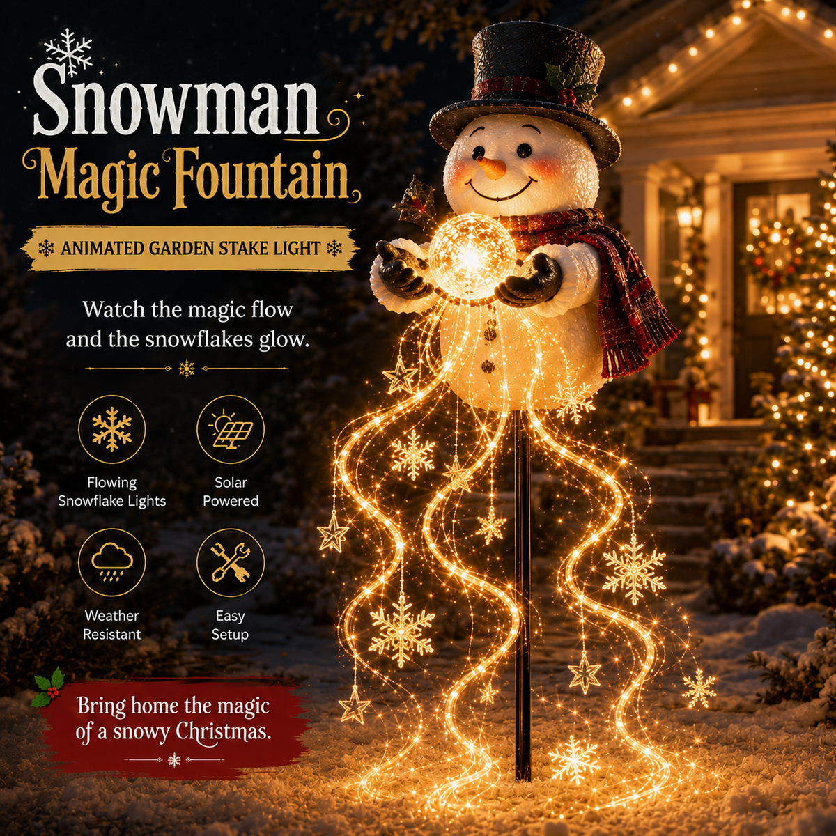 SnowmanMagic™ LED‑Gartenlicht – Fließende Schneeflocken & Weihnachtszauber