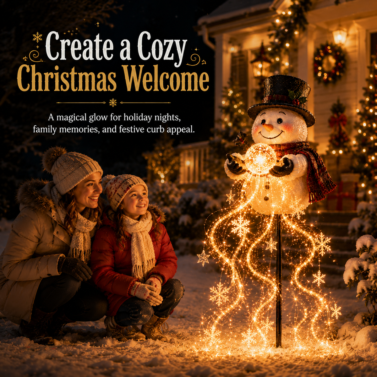 SnowmanMagic™ LED‑Gartenlicht – Fließende Schneeflocken & Weihnachtszauber