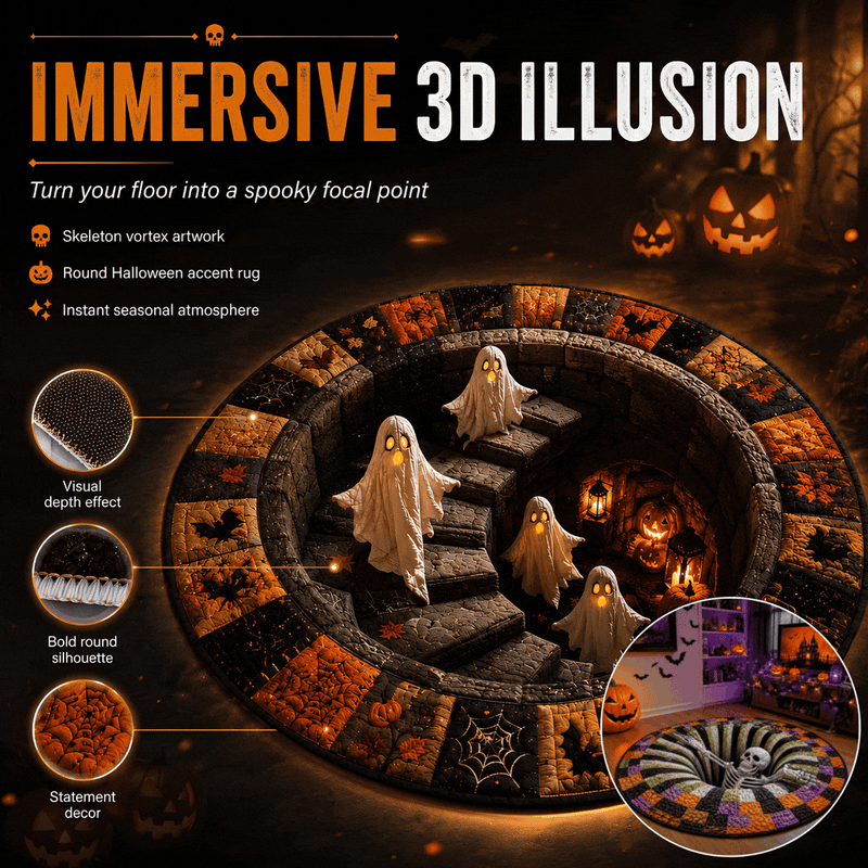 🕳️ 3D Skelett‑Vortex Teppich – Hypnotischer Halloween Effekt